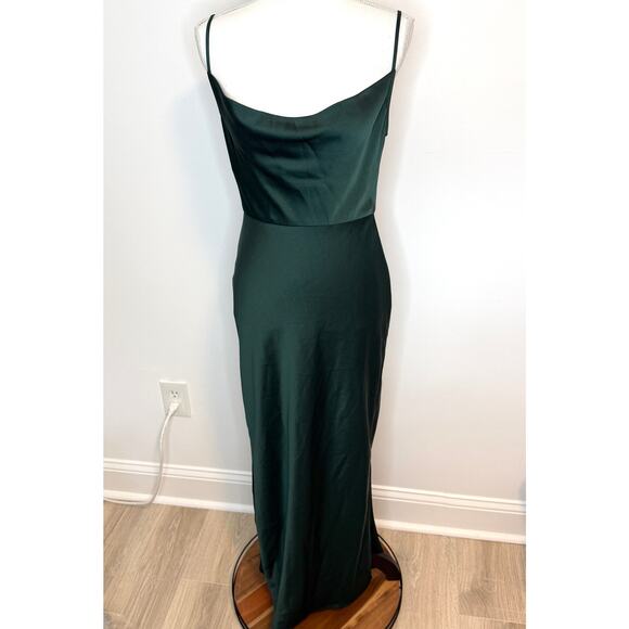 BHLDN Cali Satin Cowl Neck Midi Slip Dress In Emerald Green Size 6 - Picture 3 of 15